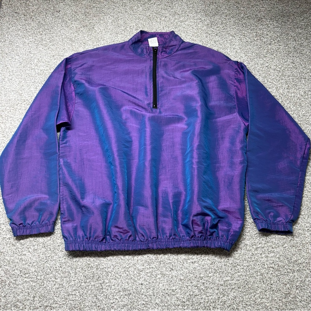 Unisex VTG Sparta Surf Style Purple‎ Blue 1/4 Zip Windbreaker Pullover Size OSFA